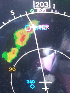 This is the supercell on our radar that caused the El Reno tornado. As you can see our flight path just nipped the edge.