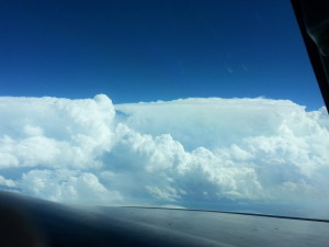 The view from our window as we flew parallel to the developing storm.