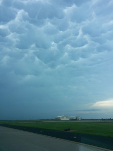 The mammatus clouds over the airport as we get ready for takeoff.